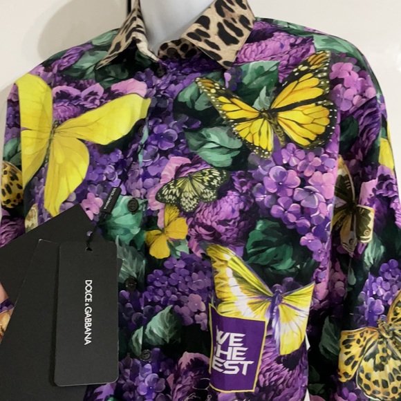 Dolce & Gabbana x Khaled Short poplin shirt butterfly print knot detail - Picture 10 of 15